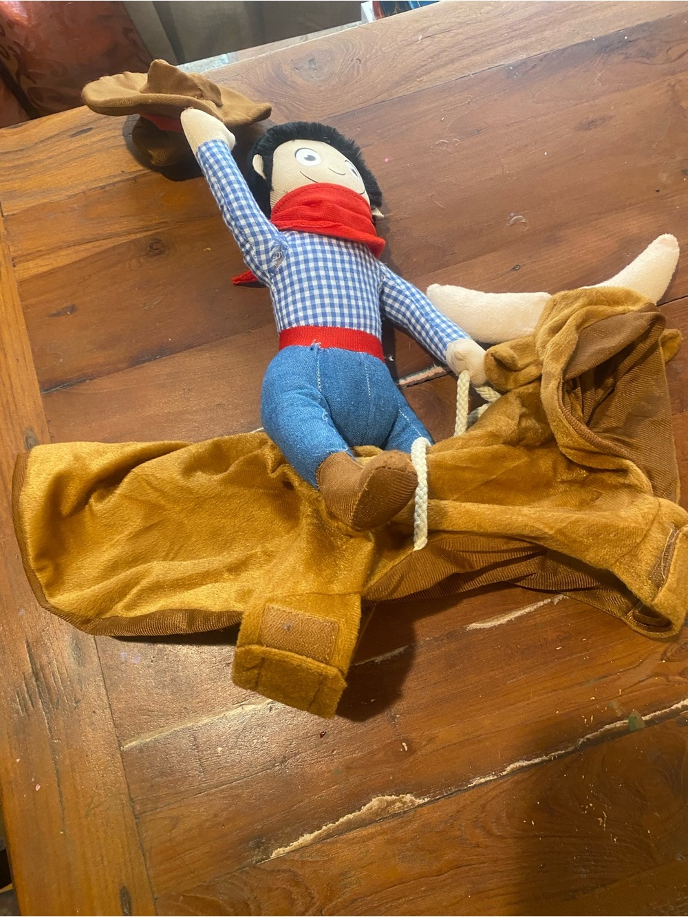Dog Cowboy Costume Set with Plush Rider - Brown and Blue